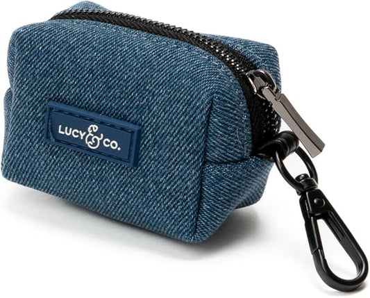 Lucy & Co. Dog Poop Bag Holder - Leak Proof Dispenser with Leash Attachment - Easy Refills - Hygienic Pet Poop Pickup- Blue Denim