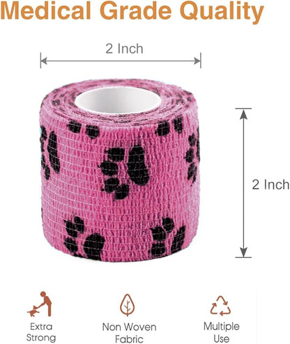 AUPCON Vet Wrap Cohesive Bandages Bulk Self Adhesive Bandage Wrap Self Adherent Wrap Non-Woven for Dogs Pet Animals & Ankle Sprains & Swelling (2 Inch Mix)