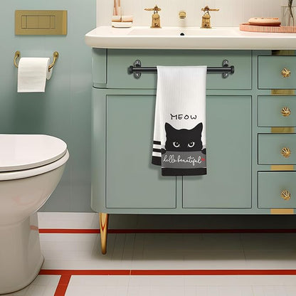 Cat Kitchen Towels, Cat Art with 'Beautiful' Compliment Motif, Flattering Hand Towel for Women Who Cherish Kittens & Pet Mom Devotees, Perfect for Decorating Kitchen