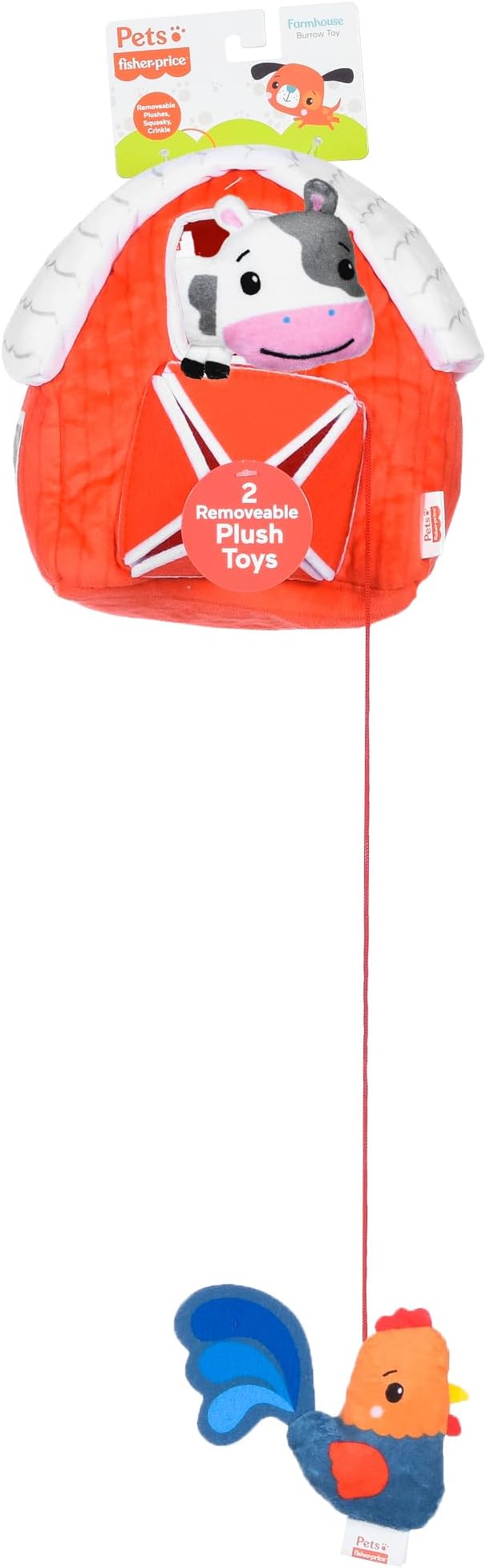 Fisher-Price for Pets Farmhouse Burrow Dog Toy with Removable Mini Rooster and Mini Cow Plush Toys, Developmental Toys for Dogs