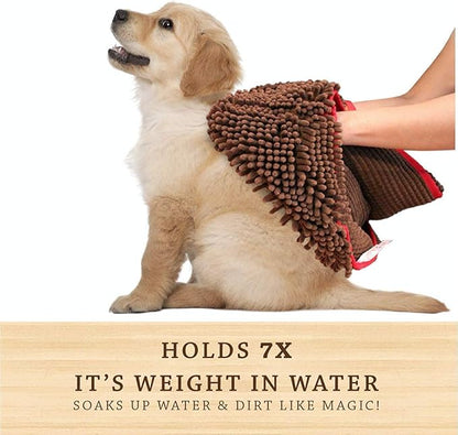 My Doggy Place Super Absorbent Microfiber Dog Towel with Hand Pockets - Quick Dry Shammy - Washer and Dryer Safe - Oatmeal - 30 x 12.5 in