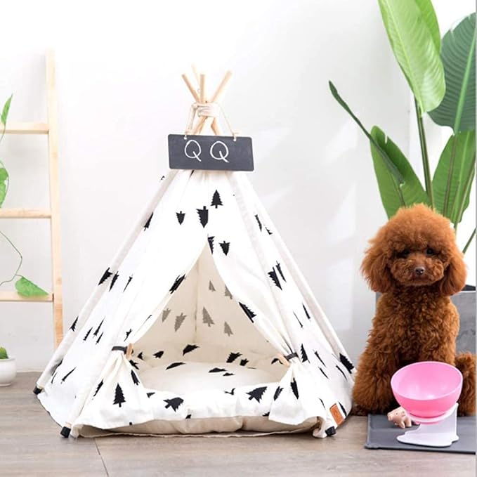 Luxury Pet Teepee Tent for Dogs, Cats & Rabbits Washable Pet House with Removable Cushion & Interactive Blackboard for Puppy Indoor Dog Cat Bed