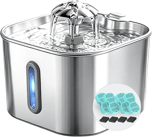 Cat Water Fountain Stainless Steel with 4 Filters & 4 Sponges, 74oz/2.2L Automatic Pet Drinking Fountain, Indoor Water Dispenser for Cats, Kittens, Small Dogs and Pets, Quiet Circulating Pet Fountain