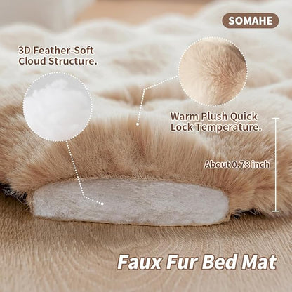Cat Bed, Plush Faux Fur Kneading Flat Mat - Machine Washable Fluffy Pet Bed for Indoor Cats, Non-Slip Small Kitten Bed, Therapeutic Knead Cat Mat for Couch & Window Sill, 23"×15" Inch,Brown