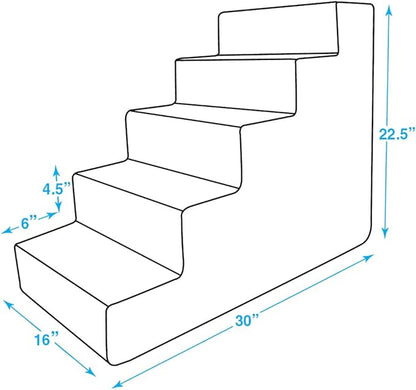 Best Pet Supplies Dog Stairs & Steps - Foam Steps for Small Dogs & Cats, Non-Slip Indoor Balanced Pet Step Support, Dog Ramp, No Assembly, Ash Gray Linen, 5-Step (22.5-inch Height)