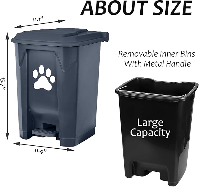 tebiete Dog Poop Trash Can Outdoors Pet Waste Station with Lid Dog Waste Disposal Container with Removable Inner Bin Bucket Hands-Free Pedal Garden Yard Home with 5Rolls Waste Bags, Grey