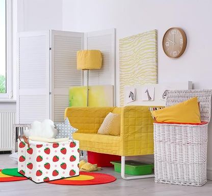 Rectangular Storage Basket Empty, Storage Bin with Handles, Room Decor, Gift Basket, Book Box(Strawberry)