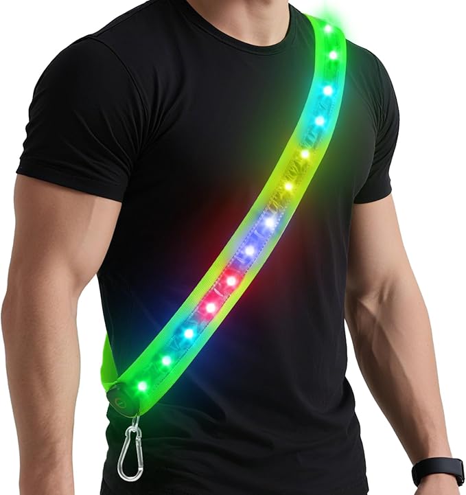 Zacro LED Reflective Sash Light Up Vest for Night Walking with 5 Colors & 3 Light Modes, Rechargeable High Visibility Neon Safety Gear for Men Women Dog Walking