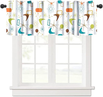 Mid Century Window Valance Curtains, Retro Atomic Starburst Vintage Modern Abstract Geometric Pattern 50s 60s Curtain Valance for Bedroom Living Room Kitchen 54x18inch