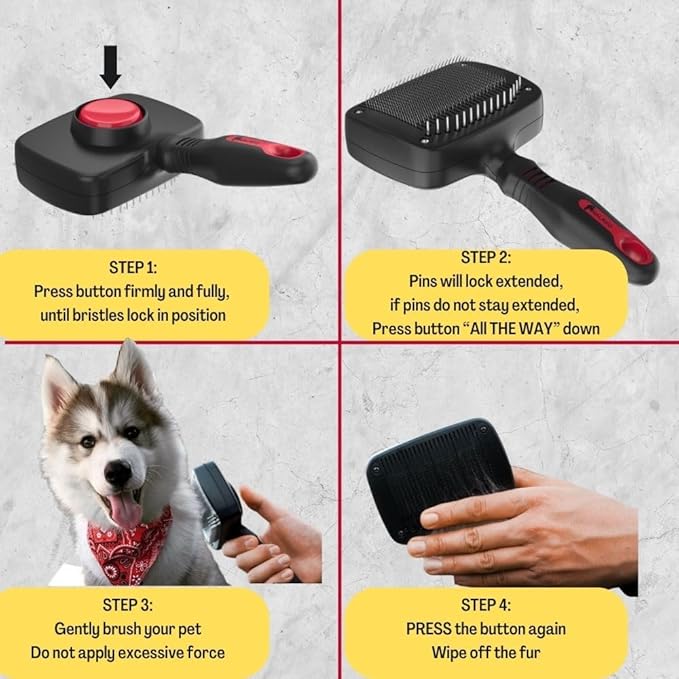 Premium Self-Cleaning Dog & Cat Grooming Brush – 2-in-1 Slicker & Undercoat Rake for Medium to Long Fur – Dual-Action Pet Hair Removal & De-Shedding Comb with Comfort Grip – Black/Red