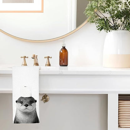 Funny Otter Bathroom Hand Towels, Otter Gifts for Women, Animal Lover Gifts, Black and White Wild Animal Decorative Hand Towels for Bathroom Decor, 16x24 Inch