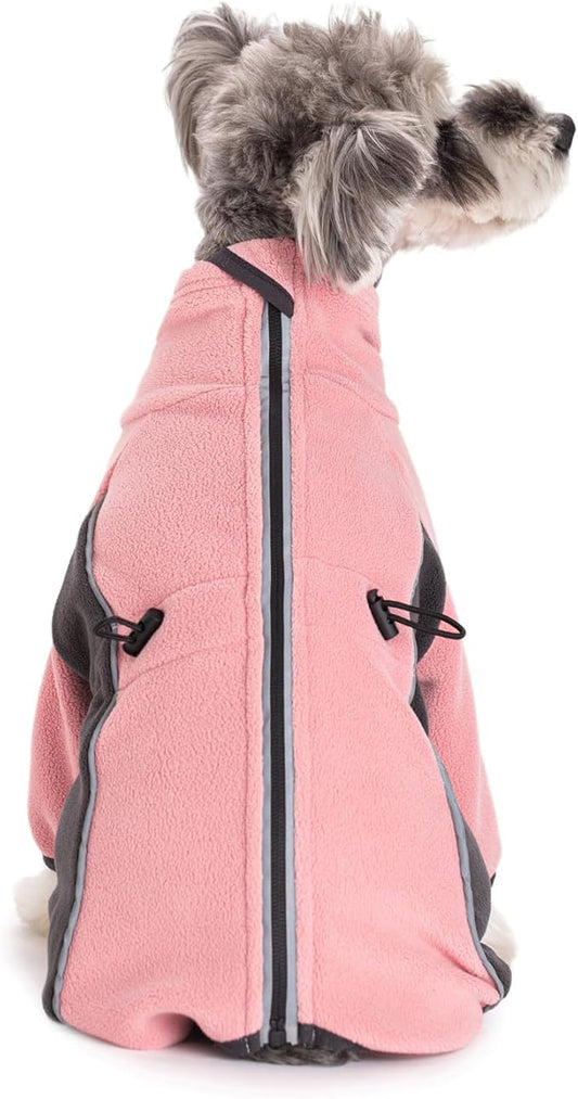Fleece Dog Coat for Small Medium Dog,Pullover Pajamas Jumpsuit Bodysuit Puppy Coats with Legs, Pet Windproof Warm Cold Weather Jacket Full Body Vest Cozy Snowsuit Outfit Clothes (Pink, XS)