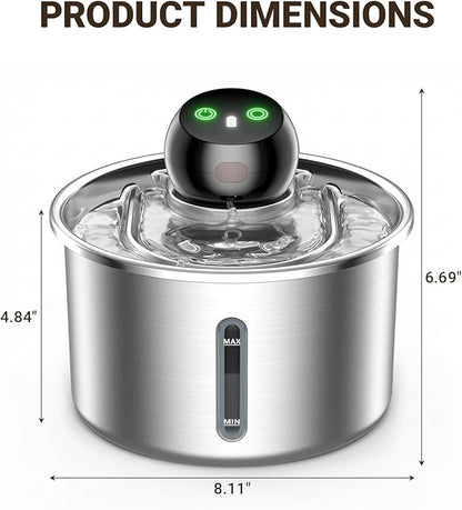 Cordless Cat Water Fountain 3L / 101oz, Stainless Steel Battery Operated Pet Fountain with 5000mAh Battery, Ultra Quiet, 3 Modes, 4 Filters, Helps Reduce Refills & Encourage Drinking