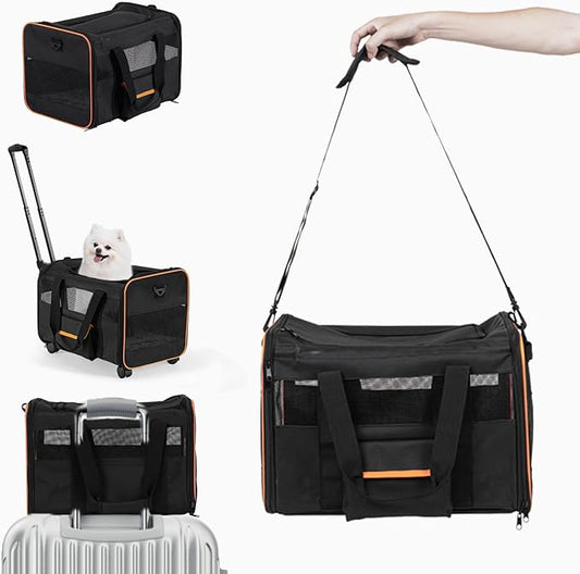 Pet Carrier for Small Pet, Cat Dog Carrier for Car Soft Sided Dog Rolling Crate Cat Travel Bag