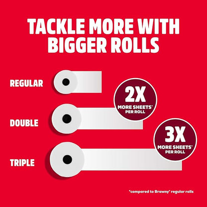 Brawny Tear-A-Square 3-Ply Paper Towels, 12 Double Rolls = 24 Regular Rolls, Strong, Absorbent, and Durable with 3 Sheet Sizes