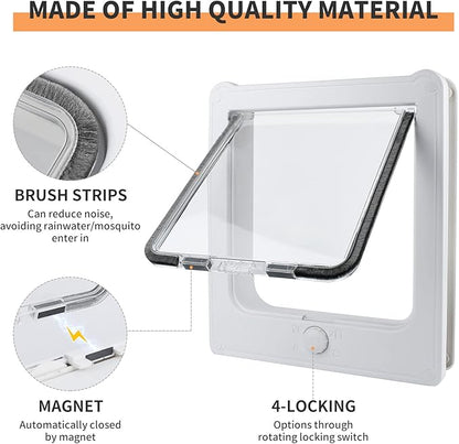 Large Cat Door for Interior Door (Outer Size 10.8"x9.25") 4-Way Locking Cat Door for Exterior Door White Cat Flap Up to 25lb