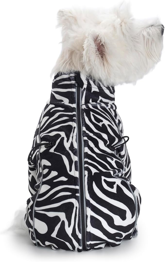 Fleece Dog Coat for Small Medium Dog,Pullover Pajamas Jumpsuit Bodysuit Puppy Coats with Legs, Pet Windproof Warm Cold Weather Jacket Full Body Vest Cozy Snowsuit Outfit Clothes (Zebra Striped, XS)