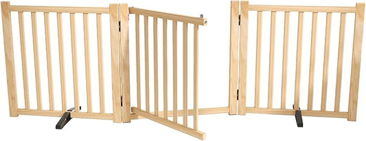 YOCAN Paint-Free Wooden Freestanding Dog Gates with Door for The House,Doorways, Stairs,Wood Dog Fences Indoor Pet Gate,Step Over Fence-3 Panel