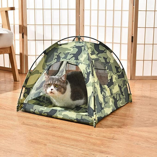 VEDEM Foldable Cat Teepee Tent for Indoor Cats, Pet Bed Outdoor Camping Tent for Small Dogs or Cats (Medium, Camouflage Green)
