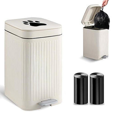 Dog Poop Trash Can Outside, 5L/1.3 Gal Pet Poop Bucket with Lid, Foot Pedal, Dog Waste Container with 40 Bags, Lid Soft Close for Pet, White
