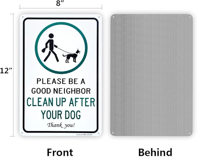 2 Pack Clean Up After Your Dog Sign, Clean Up After Your Pets, Be a Good Neighbor Sign, 12"x 8" .040 Rust Free Aluminum – Reflective, UV Protected and Weatherproof