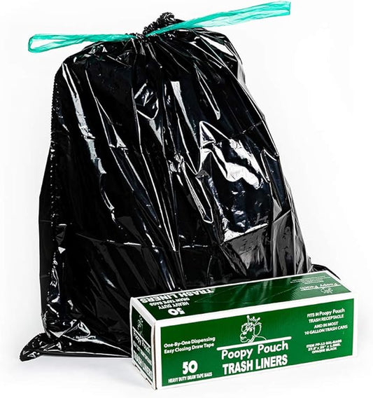Heavy Duty Draw Tape Trash Receptacle Liners, 13 Gallon, 50 Bags
