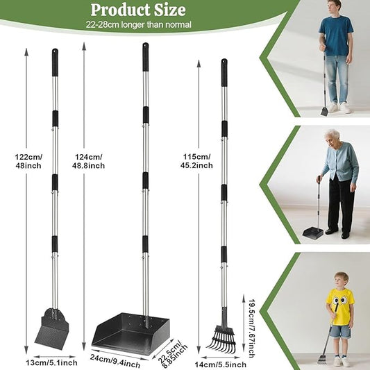 T2Y Pooper Scooper, 48'' Long Handle Dog Pooper Scooper, Adjustable Stainless Steel Rake & Spade & Extra Large Tray, Durable Poop Scoopers for Yard, Lawn, Snowfield, Suitable for Multi-Dog Family
