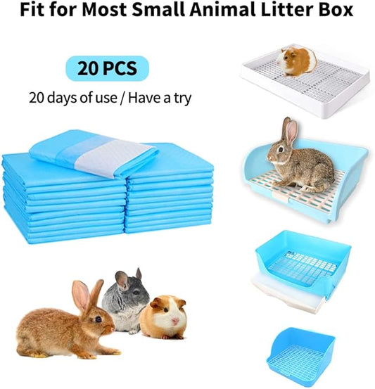 Amakunft Rabbit Pee Pads, Pet Toilet/ Potty Training Pads, Super Absorbent Guinea Pig Disposable Diaper for Hedgehog, Hamster, Chinchilla, Cat, Reptile and Other Small Animal (20pcs-18 x13, Blue)