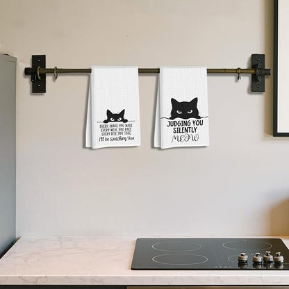 Hanamiya Na 2Pcs Funny Cat Kitchen Towels 24x14 Inch, Reusable Durable Microfiber Dish Towel, Funny Quotes Tea Towels for Kitchen Home Bathroom Farmhouse Decor, Cat Gifts for Women Mom Friend