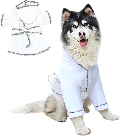 Dog Bathrobe, Microfiber Fast Drying Absorbent Hooded Bath Towel White for Puppy Small Medium Large Dog Cat (3XL, White)