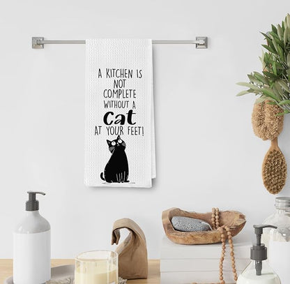 Funny Black Cat Dish Towels for Kitchen, A Kitchen is Not Complete Without A Husky at Your Feet, Black Cat Gifts, Cat Kitchen Towels, Cat Christmas Decorations, Gifts for Cat Lovers 16x24 inch