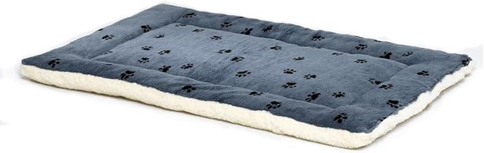 MidWest Homes for Pets XS QuietTime Reversible Paw Print Pet Bed, Soft Faux Fur & Fleece 22-Inch Crate Mat for Small Dogs & Cats, Machine Washable, Blue and Cream