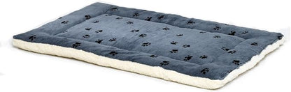MidWest Homes for Pets XS QuietTime Reversible Paw Print Pet Bed, Soft Faux Fur & Fleece 22-Inch Crate Mat for Small Dogs & Cats, Machine Washable, Blue and Cream