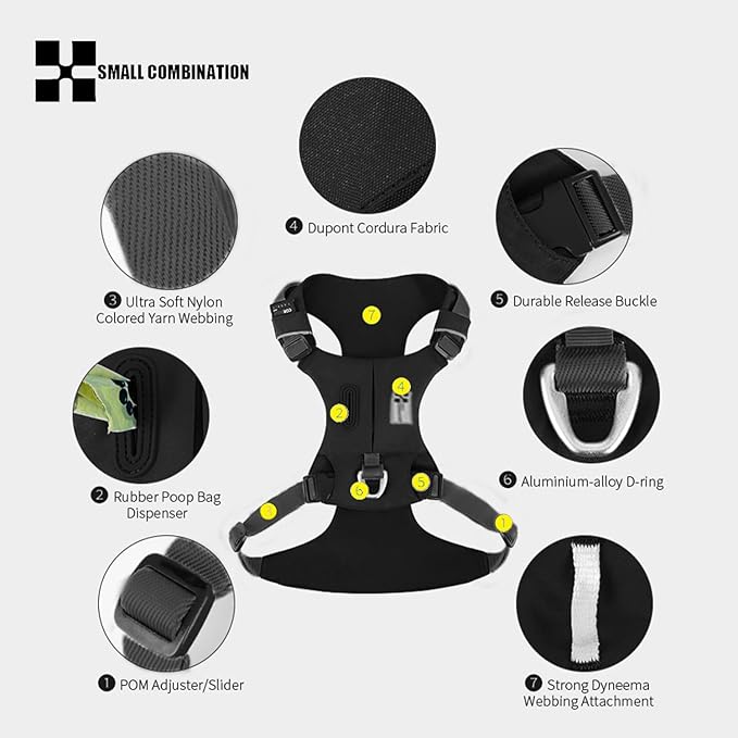 Lightweight Dog Harness, Large to Very Large Breeds, Adjustable Fit.Pet Harness with Pocket, Dog Training Harness for Outdoor Walking Running, Hiking (Black, L)