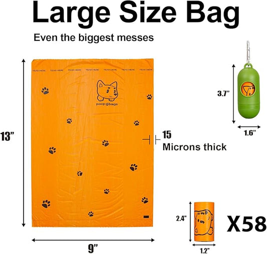 Scented Dog Poop Bags With Dispenser, Strong and Leak-proof Waste Bags for Pets, 870 Count (58 Packs of 15), 13 Inch x 9 Inch (Orange)