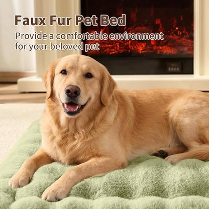 Large Dog Bed Mat, Extra Large Plush Faux Fur Washable Pet Bed for Large Dogs, Non-Slip Fluffy Dog Mat – Machine Washable XL Dog Sleeping Pad for Large Breeds, 35 x 27 Inch Green