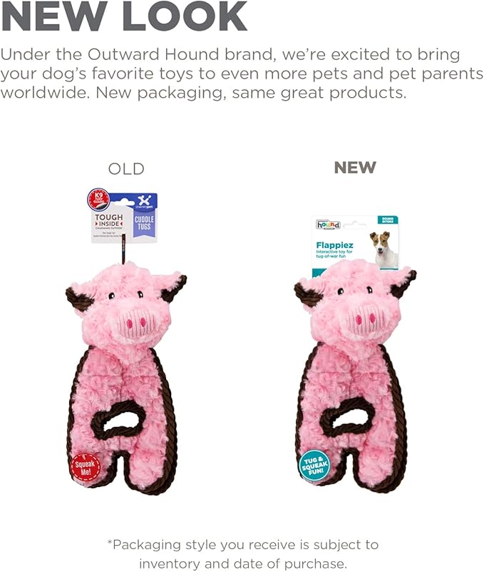 Outward Hound by Charming Pet Cuddle Tugs Pig Plush Interactive Dog Tug Toy