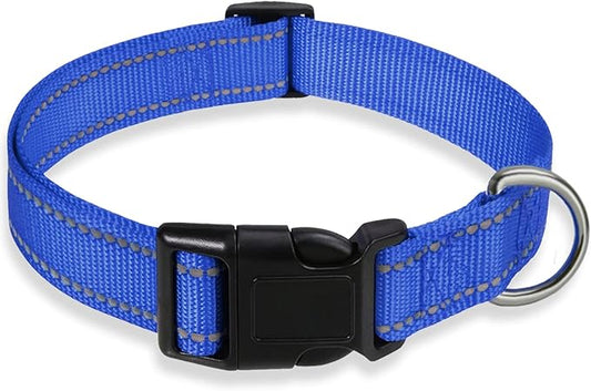 Reflective Dog Collar with Buckle Adjustable Safety Nylon Collars for Small Medium Large Dogs, Navy Blue M