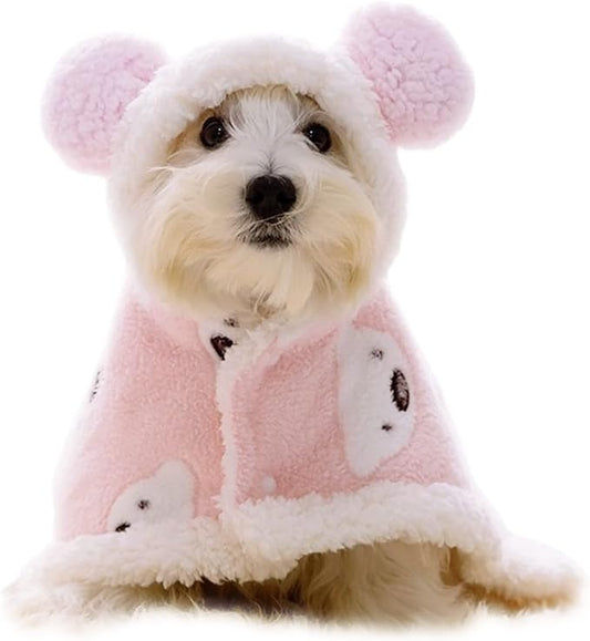 GabeFish Dog Cape Blanket for Small Dogs, Cute Puppy Fleece Pajamas, Cats Cold Weather Coat Wraps with Hood Pink Small