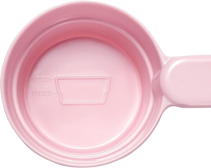Dog Cat Food Scoop - Pet Food Scoop Dog Food Measuring Cup 1/2 1/4 Cup, Comfortable Long Handle for Easy to Scoop Food, Soft Pink 1/2 Cup