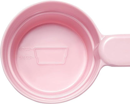 Dog Cat Food Scoop - Pet Food Scoop Dog Food Measuring Cup 1/2 1/4 Cup, Comfortable Long Handle for Easy to Scoop Food, Soft Pink 1/2 Cup