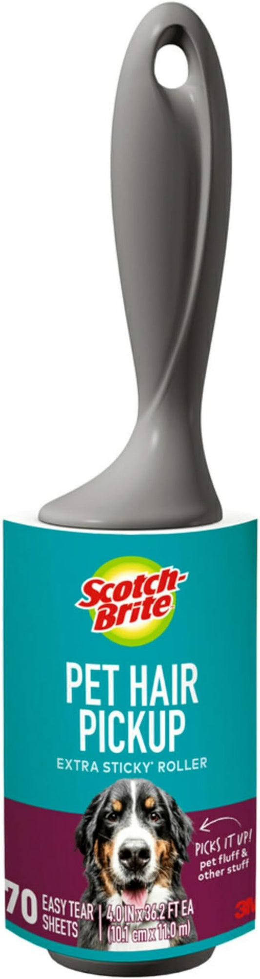 Scotch-Brite Pet Hair Pickup Extra Sticky Lint Roller, Designed for Removing Fur + Fluff on Couches, Clothes, Dog and Cat Beds, & More, 1 Pack, 70 Easy-Tear Adhesive Sheets Total