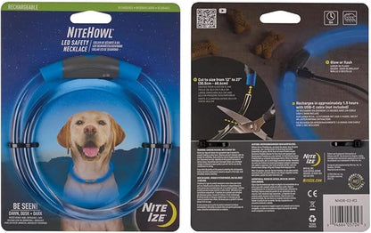 Nite Ize NiteHowl Rechargeable LED Safety Necklace - Dog Light for Dog-Walking Gear - Weather-Resistant Design - 5 Hours Runtime - Cut to Fit from 12” to 27” - Blue