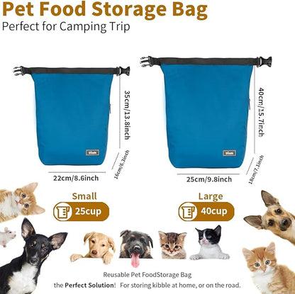 Pet Food Storage Bag Dog Storage Organizer Bag 2PCS Collapsible Dog Travel Bowls and Zipper Side Pocket for Home(Blue, Large)