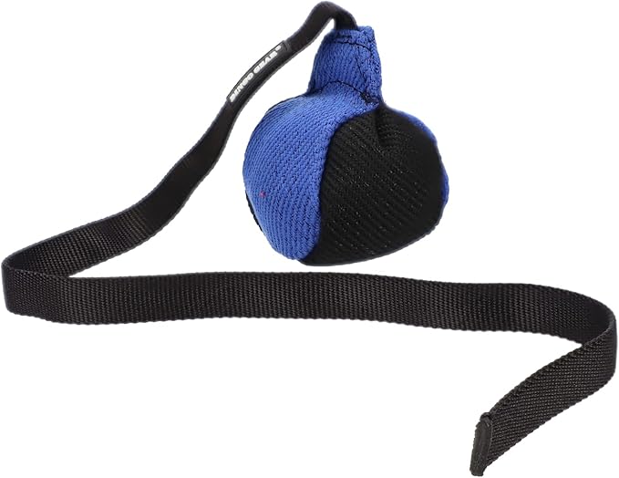 Dingo Gear French Linen Ball for Dog Training, as Reward for Fetch tug of war, with Long Handle, Handmade, Blue-Black S02815