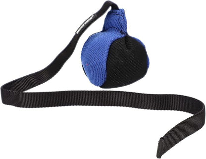 Dingo Gear French Linen Ball for Dog Training, as Reward for Fetch tug of war, with Long Handle, Handmade, Blue-Black S02815