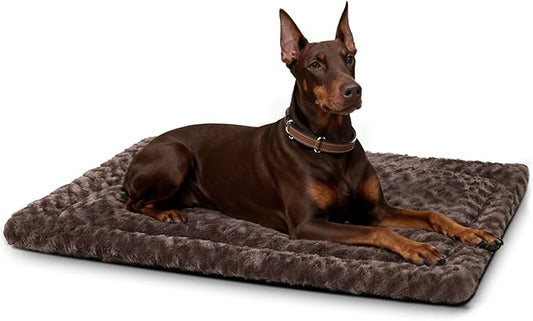 Washable Dog Bed Mat Soft Dog Crate Pad Fluffy Pet Kennel Beds Sleeping Mattress with Non-Slip Bottom for Large Jumbo Medium Small Dogs, 47 x 29 Inch, Brown