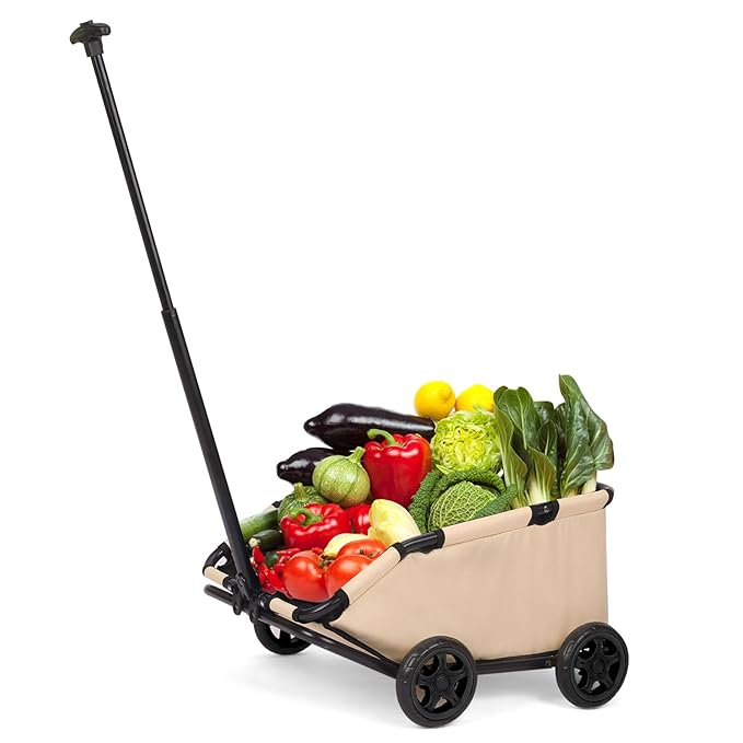 Foldable Pet Wagon with Handle, Pink and Black, Rolling Dog Stroller Cart (Khaki)