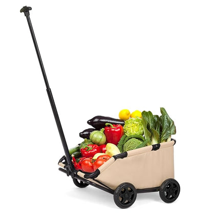 Foldable Pet Wagon with Handle, Pink and Black, Rolling Dog Stroller Cart (Khaki)