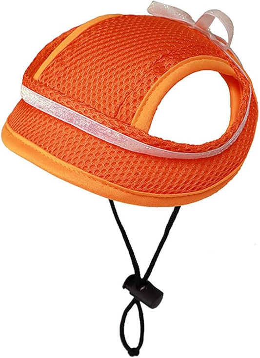Round Brim Princess Hat Visor Hat Pet Dog Mesh Porous Sun Hat with Ear Holes for Small, Extra Small Dog Teddy, Pug, Chihuahua, Shih Tzu, Yorkshire Terriers, Papillon with bowknit M